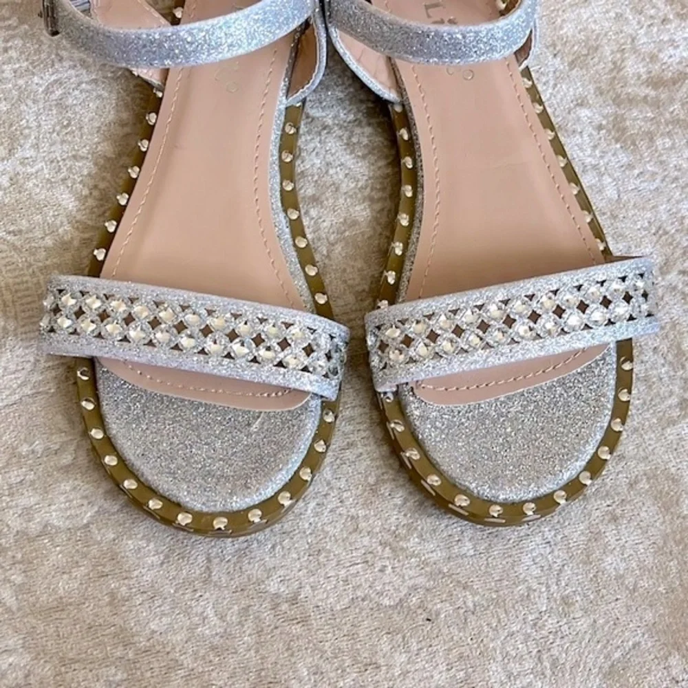 Brand New Link Silver Tone Beaded Embellished Sparkly Ankle Strap Buckle Sandals